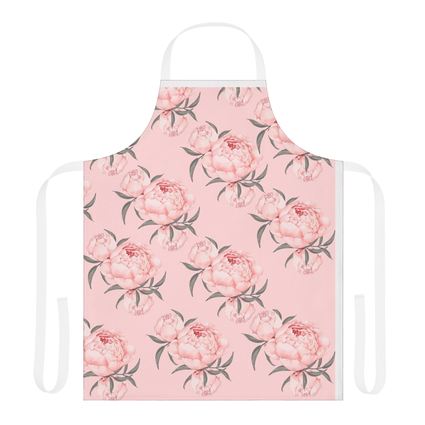 Chef Apron, Pink Peony Design, 5-Color Straps, Personalized Kitchen Cooking Gift