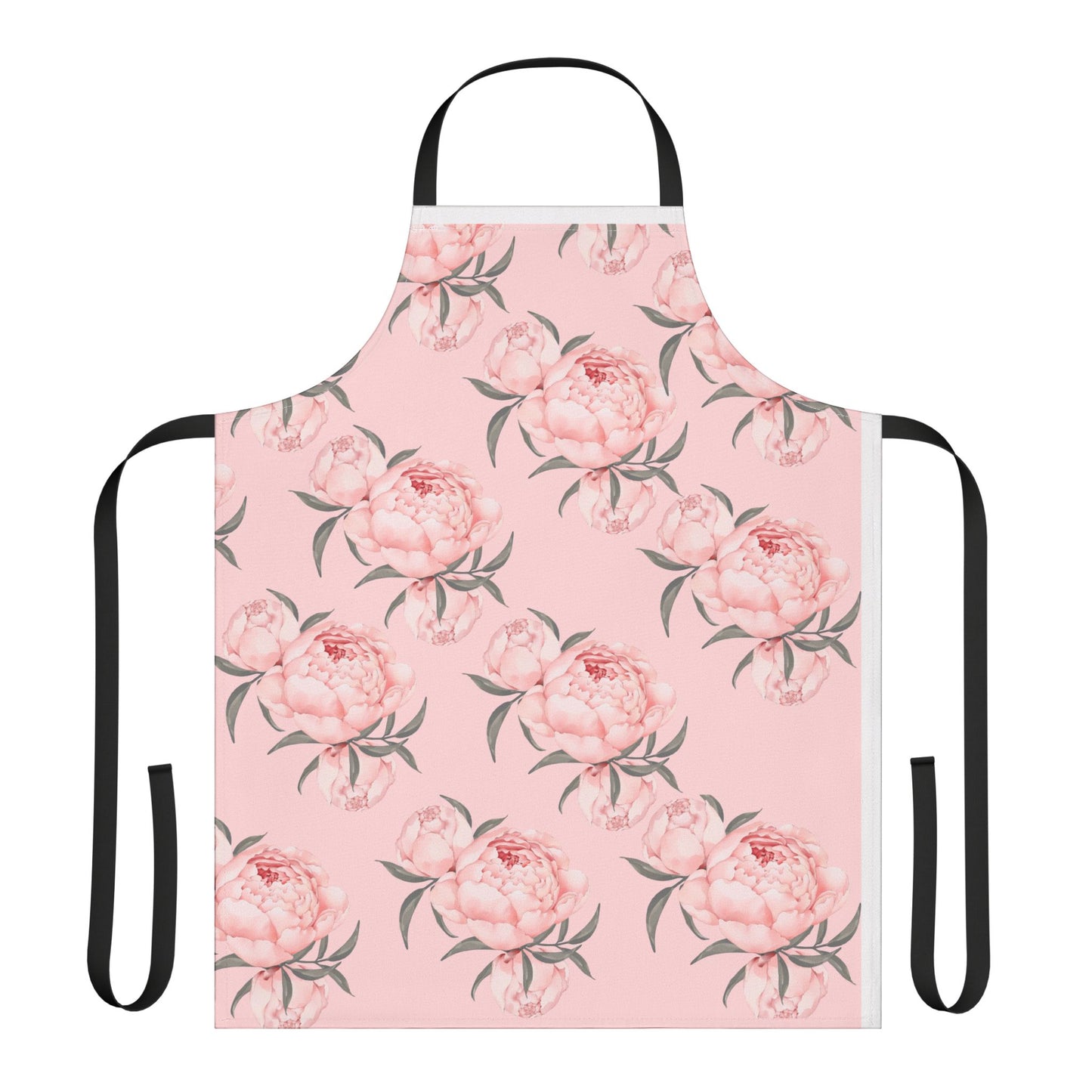 Chef Apron, Pink Peony Design, 5-Color Straps, Personalized Kitchen Cooking Gift