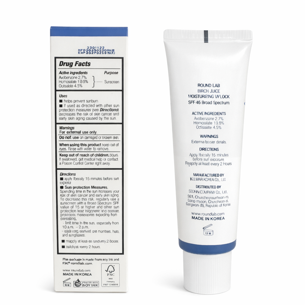 ROUND LAB Birch Juice Moisturizing Sunscreen SPF 45, Hydrating Lotion-like Lightweight, Sunscreen for Sensitive Skin, No White Cast, Fragrance-Free, Protector Solar, Korean Sunscreen