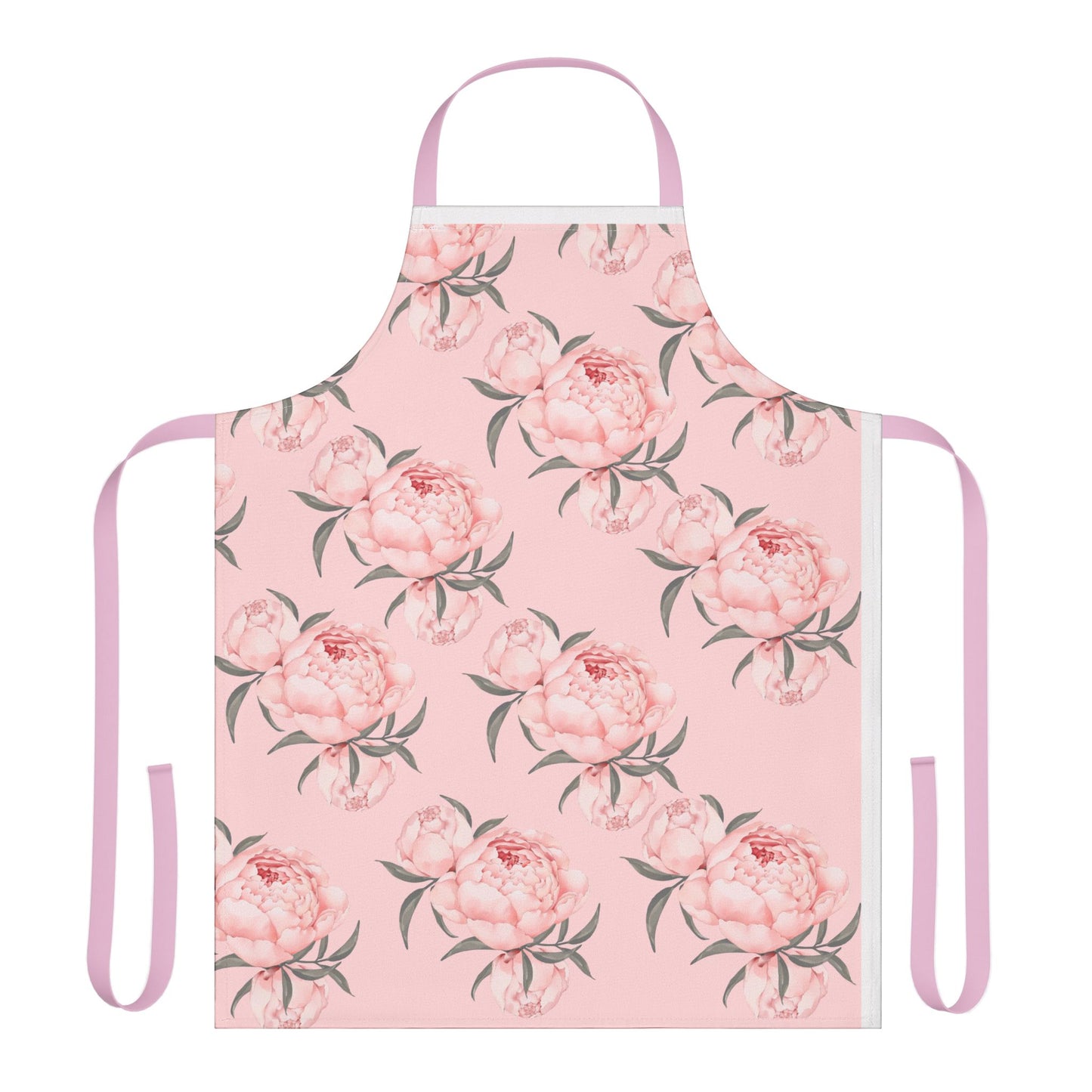 Chef Apron, Pink Peony Design, 5-Color Straps, Personalized Kitchen Cooking Gift