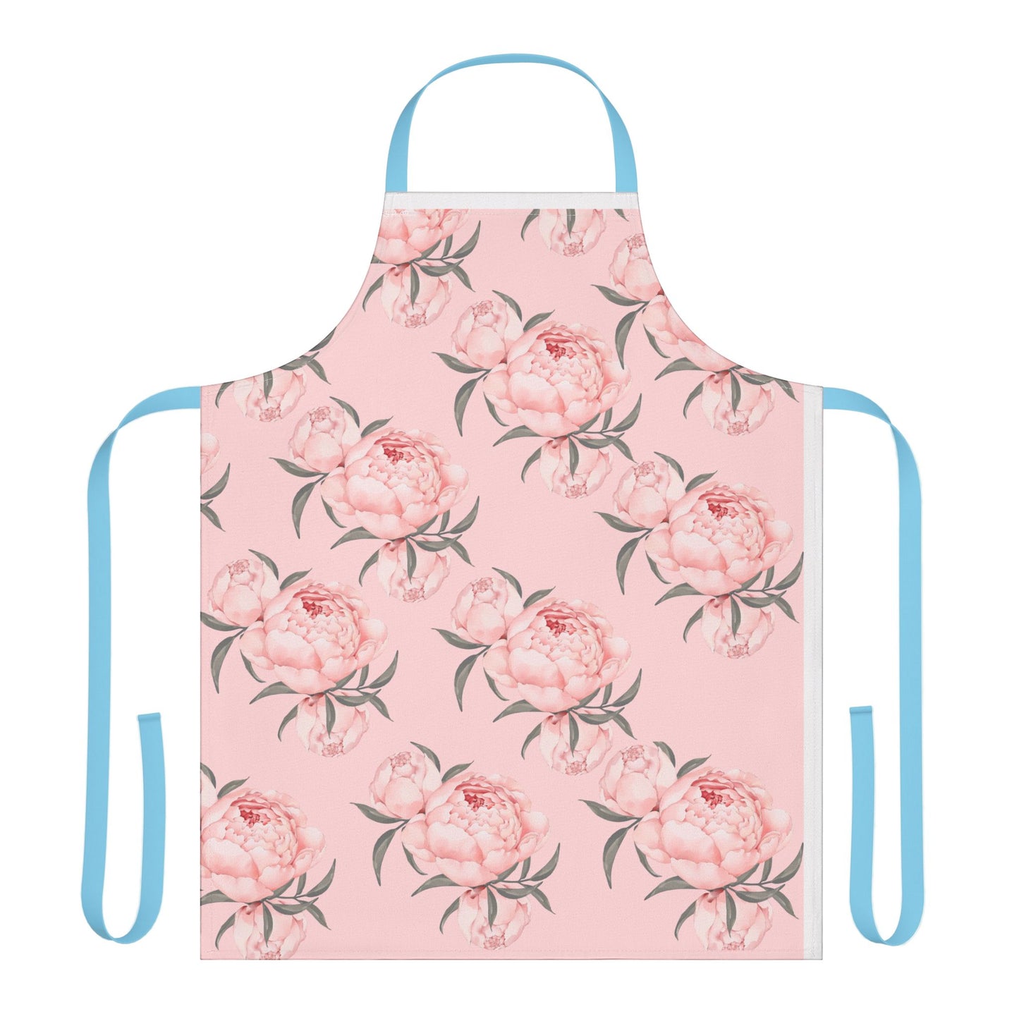 Chef Apron, Pink Peony Design, 5-Color Straps, Personalized Kitchen Cooking Gift