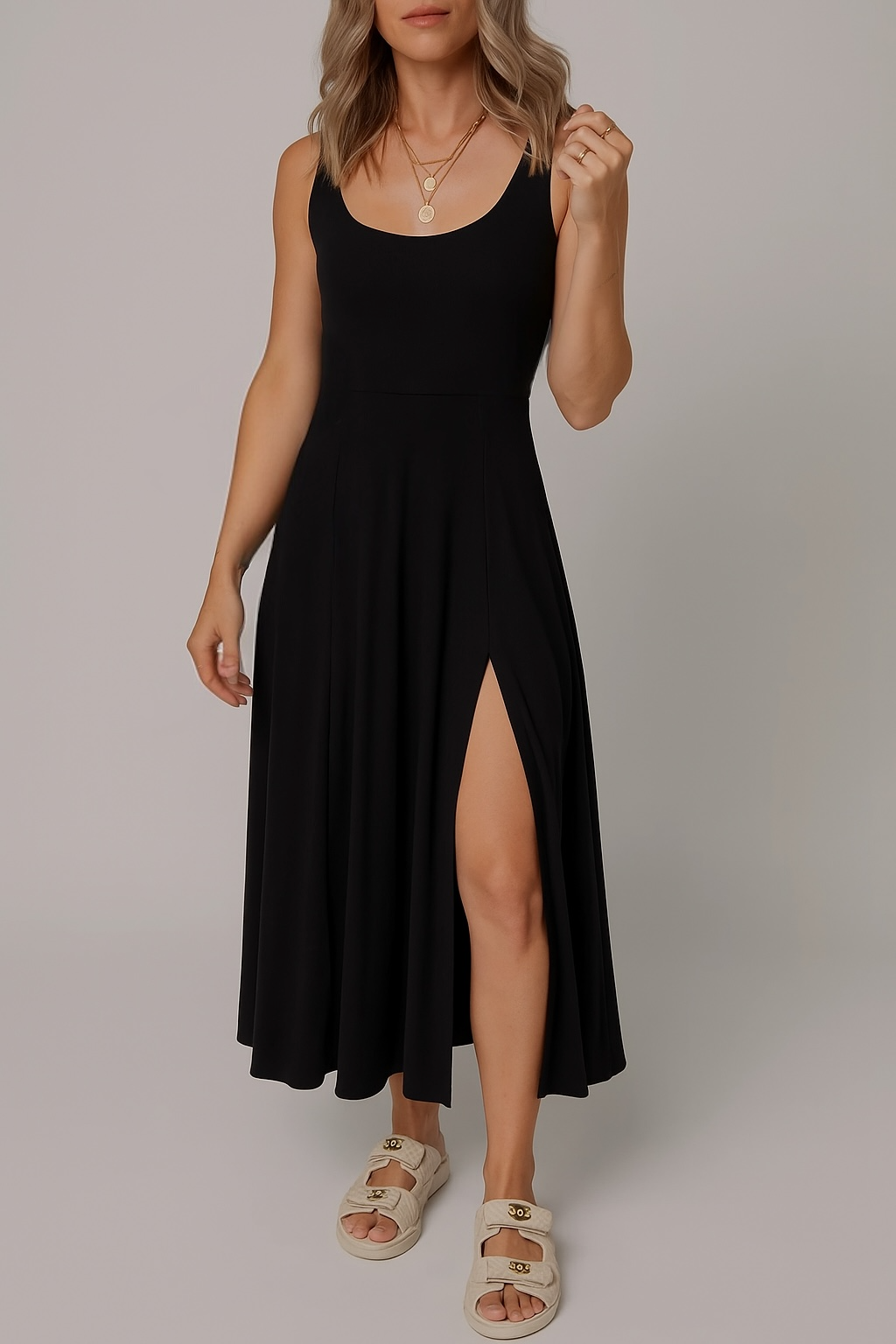 Waverly Scoop Neck Split Midi Dress