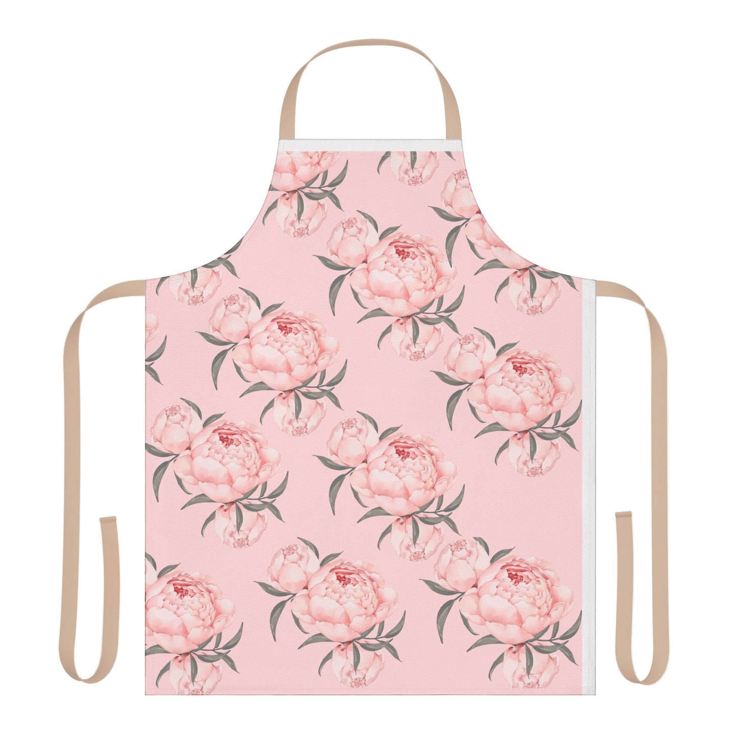 Chef Apron, Pink Peony Design, 5-Color Straps, Personalized Kitchen Cooking Gift