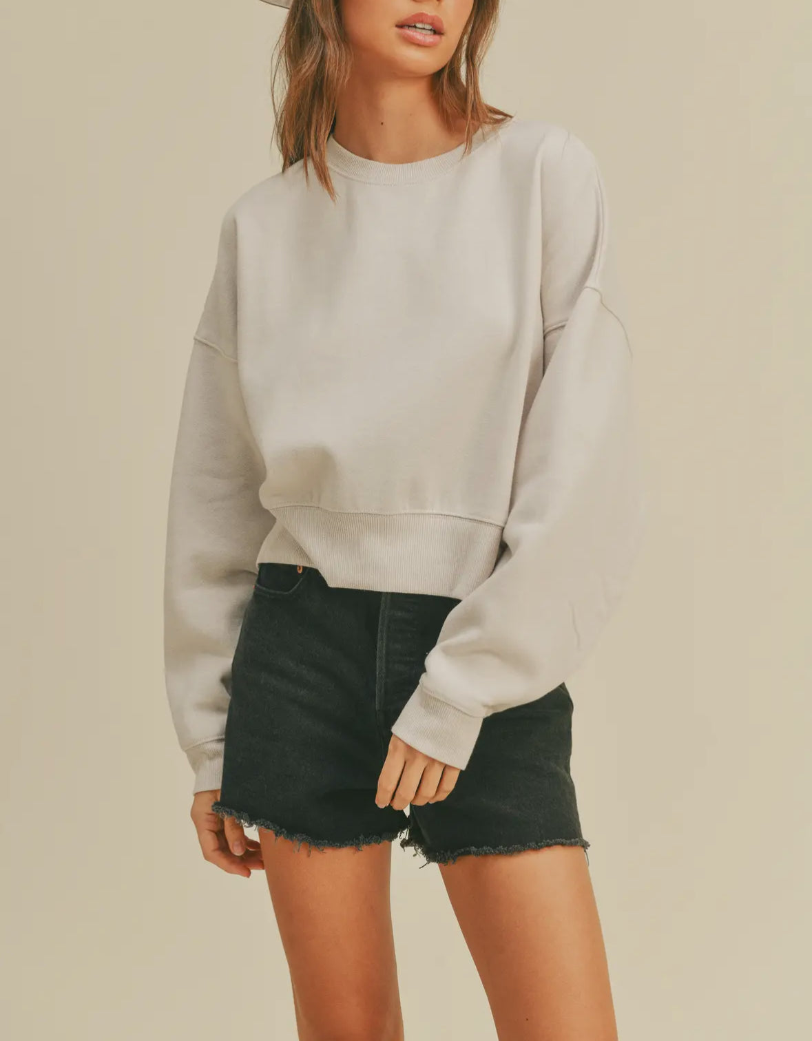 Perry Cropped Oversized Long Sleeves Buttery Soft Sweatshirt Loungwear