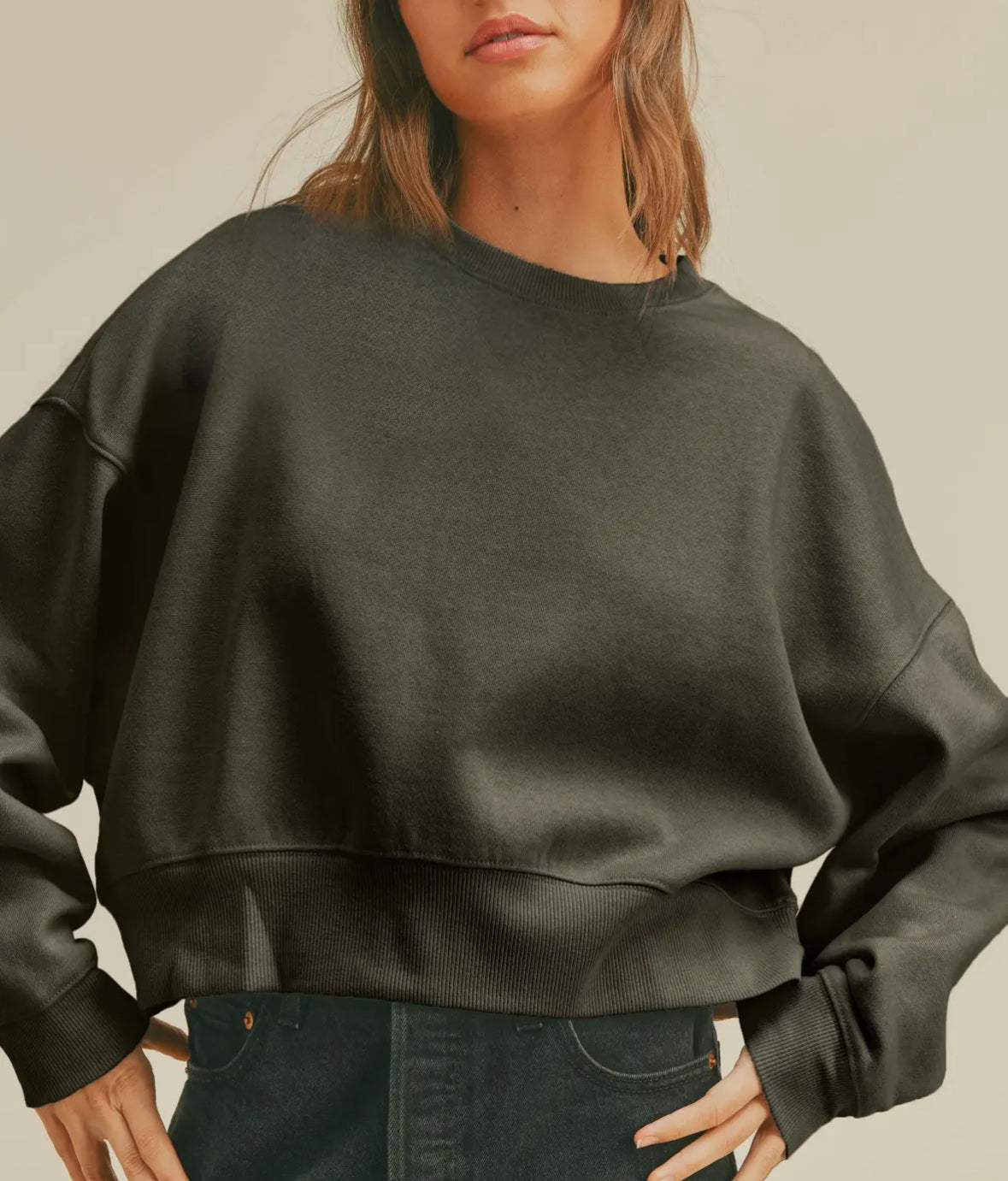 Perry Cropped Oversized Long Sleeves Buttery Soft Sweatshirt Loungwear