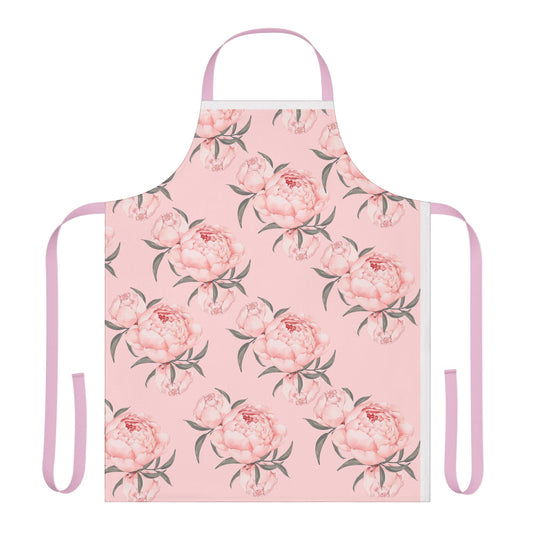 Chef Apron, Pink Peony Design, 5-Color Straps, Personalized Kitchen Cooking Gift